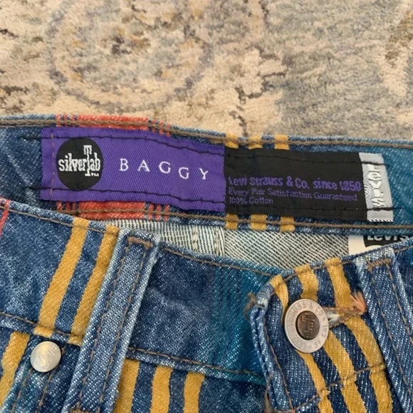 Levi’s Silver Tab Baggy Denim Striped Shorts - Picture 3 of 8